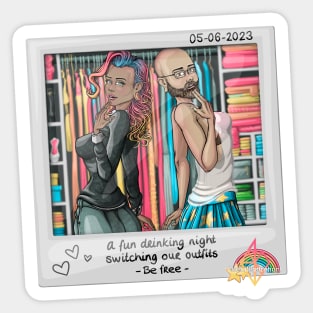 Reva Prisma and Mark_B_draws wearing each other clothes Sticker